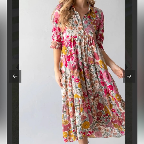 NATURAL LIFE Dresses & Skirts - Natural Life Rebecca Midi Dress Vintage Floral Psychedelic Poppy Buttons NWT S